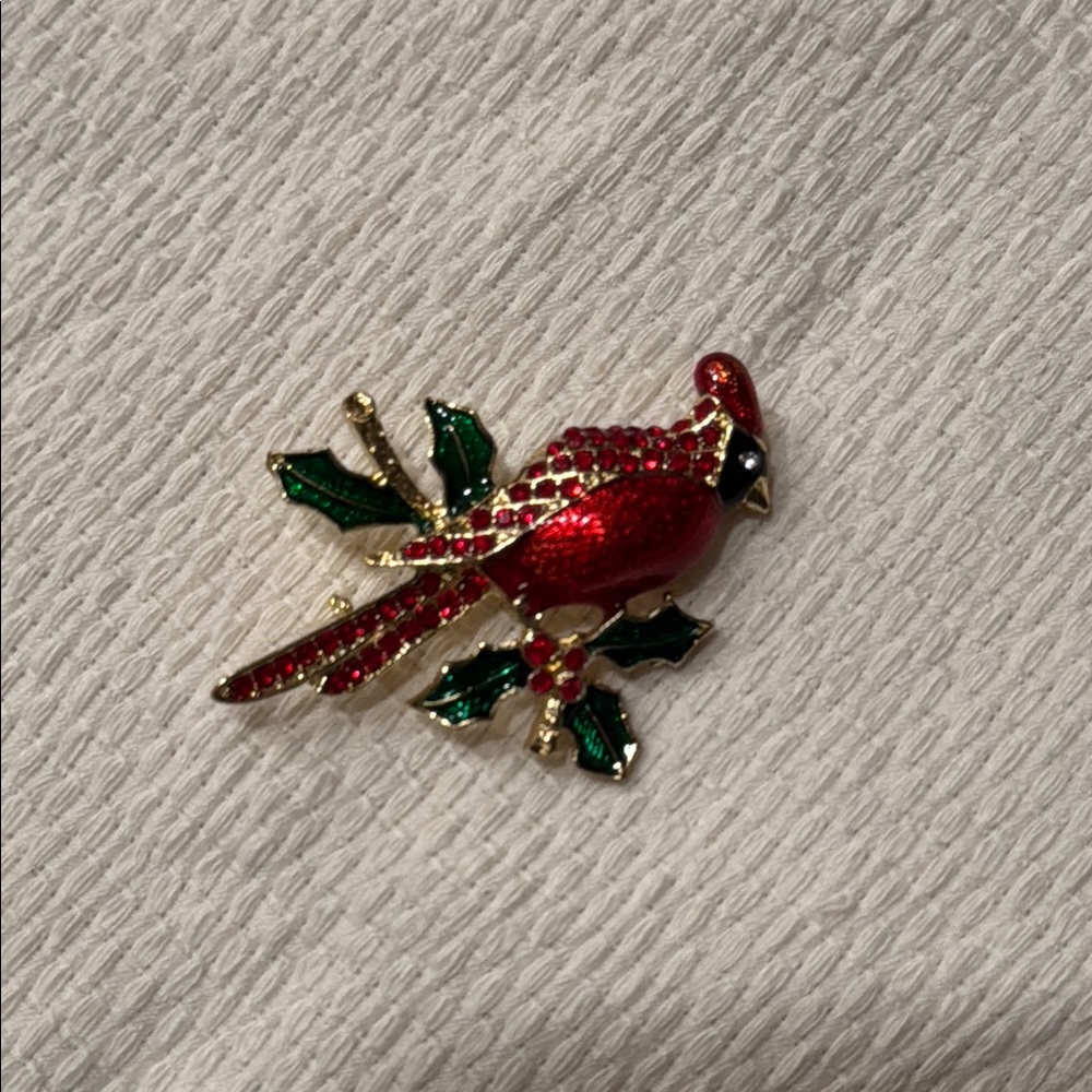 Elegant Red and Green Bird Brooch